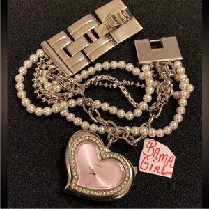 EXTREMELY RARE Vintage Guess Heart And Pearl Charm Watch